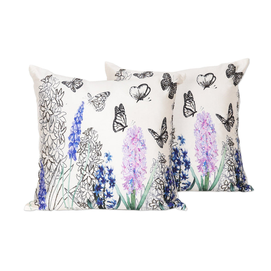 Floral Multicolor Embroidered Cushion Covers (Pair) - Beaded Flora