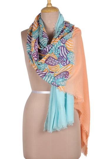 Colorful Cotton Shawl with Printed Paisley Motifs - Paisley Blessing