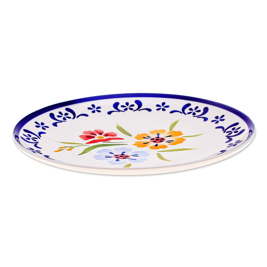 Artisan Crafted Floral Ceramic Plate - Primrose Path in Blue
