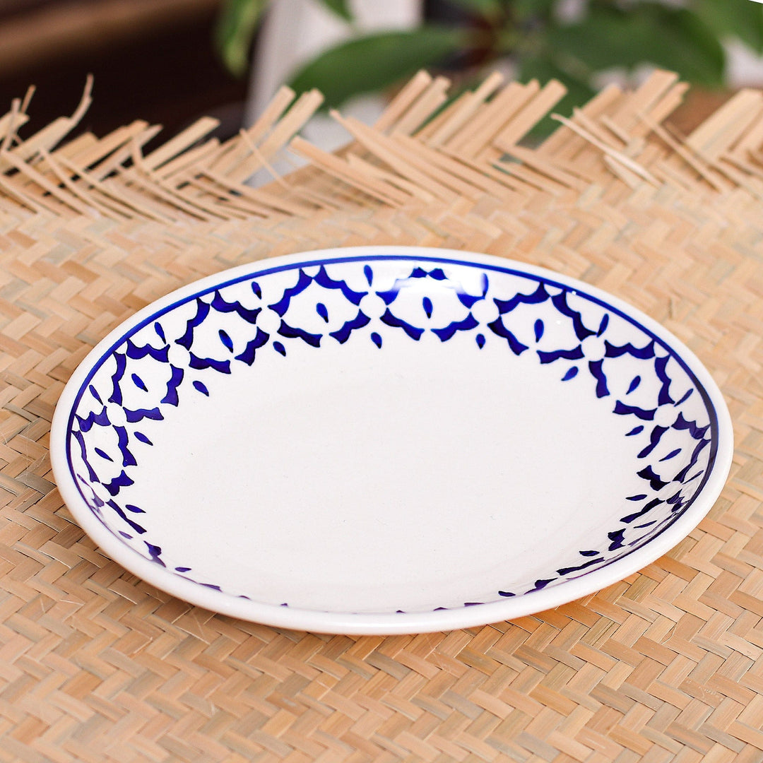 Oval Ceramic Plate from Thailand - Blue Pineapple