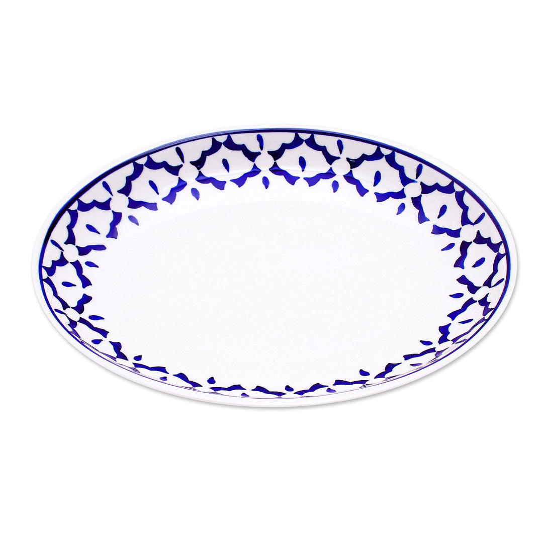 Oval Ceramic Plate from Thailand - Blue Pineapple