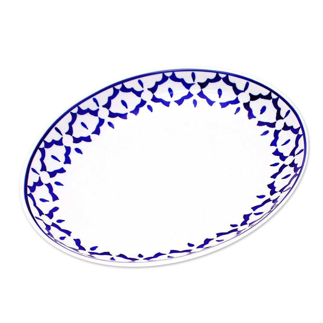 Oval Ceramic Plate from Thailand - Blue Pineapple
