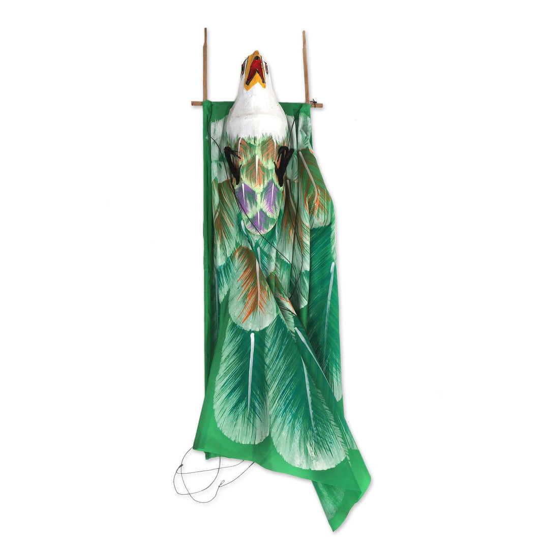 Hand Painted Green Nylon Balinese Eagle Kite - Emerald Eaglet