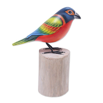 Handcrafted Bird Sculpture from Java - Painted Bunting