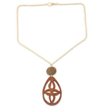 Acacia Wood and Brass Pendant Necklace - Majestic Drop