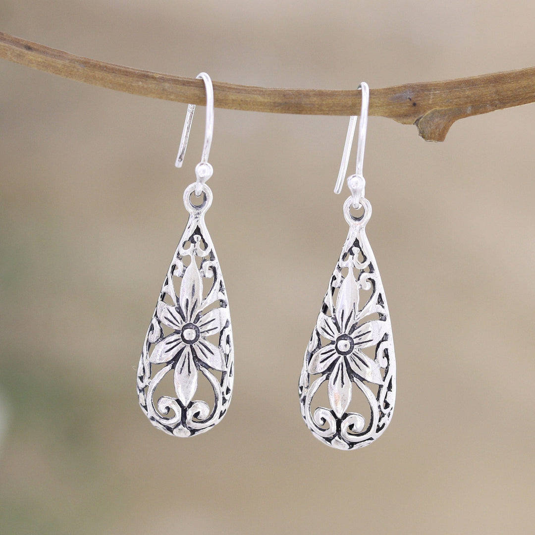 Sterling Silver Dangle Earrings with Floral Motifs - Blooming Tears