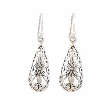 Sterling Silver Dangle Earrings with Floral Motifs - Blooming Tears