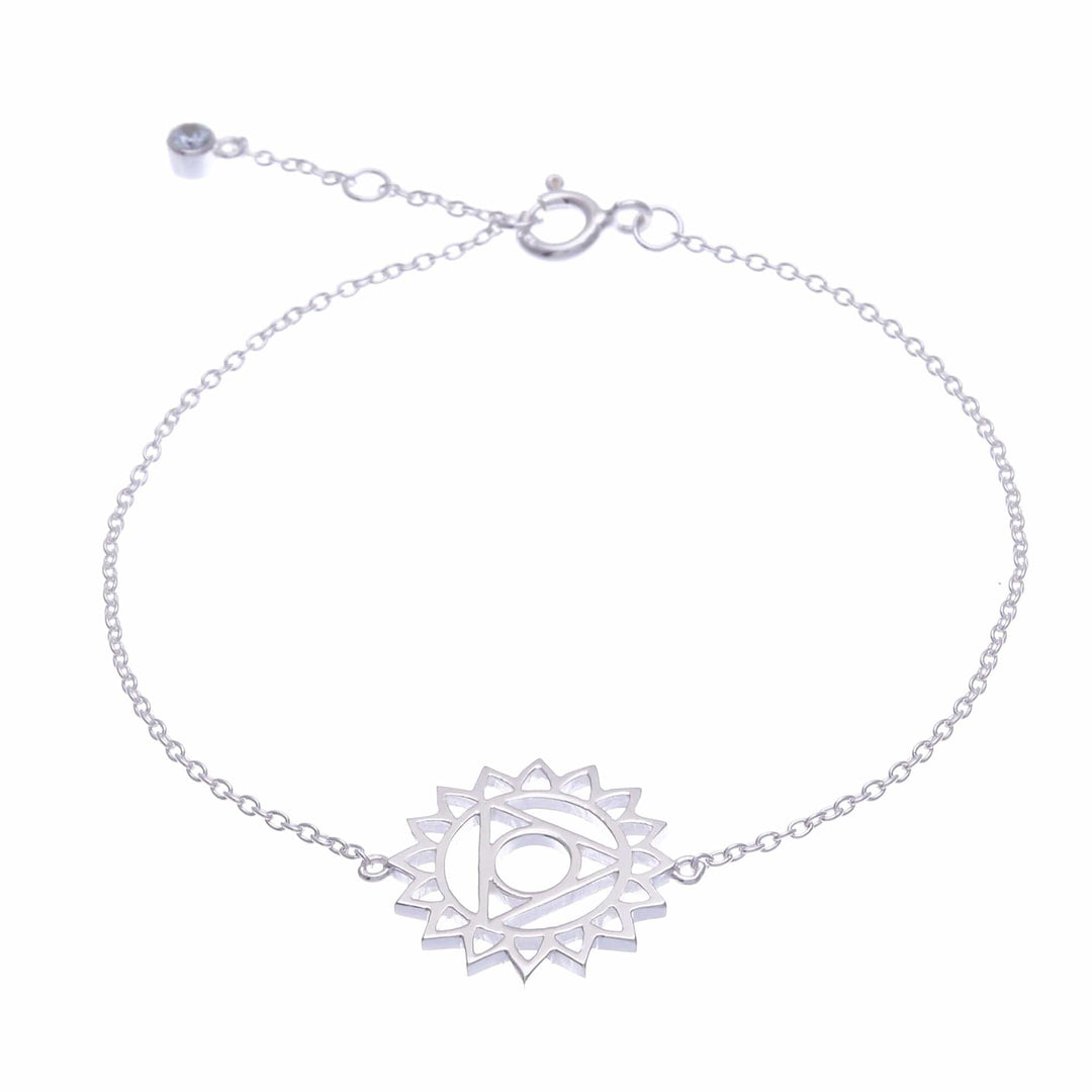 Sterling Silver Pendant Bracelet with Blue Cubic Zirconia - Blue Throat Chakra