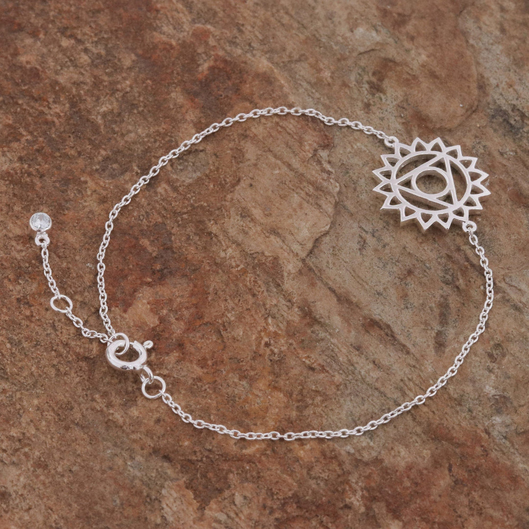 Sterling Silver Pendant Bracelet with Blue Cubic Zirconia - Blue Throat Chakra