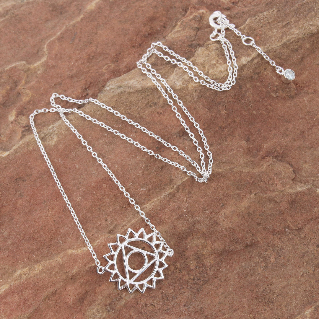 Sterling Silver Pendant Necklace with Blue Cubic Zirconia - Blue Throat Chakra