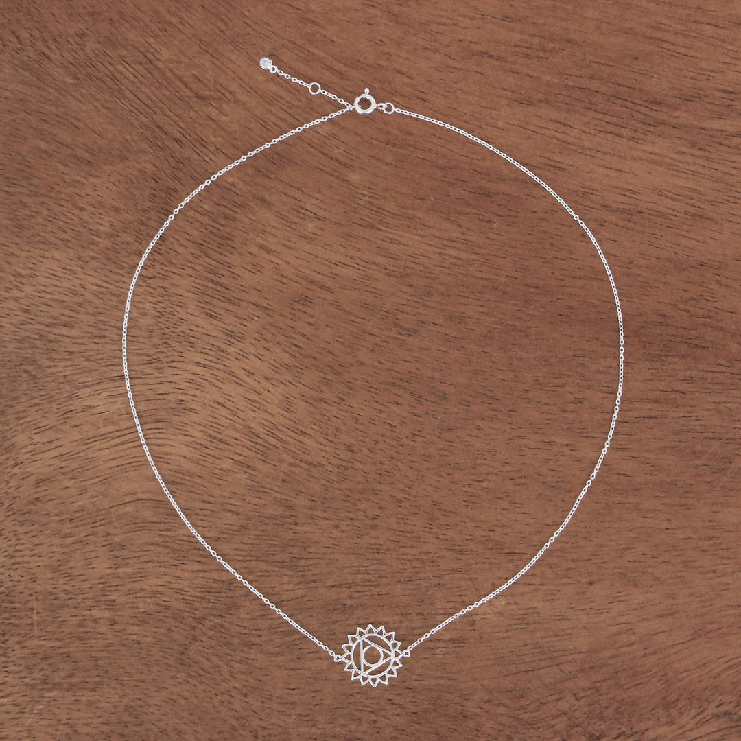 Sterling Silver Pendant Necklace with Blue Cubic Zirconia - Blue Throat Chakra