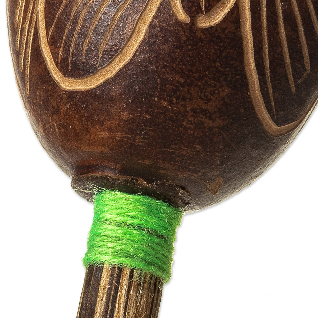 Handcrafted Gourd Mini Maracas with Feather (Pair) - Sacred Butterfly