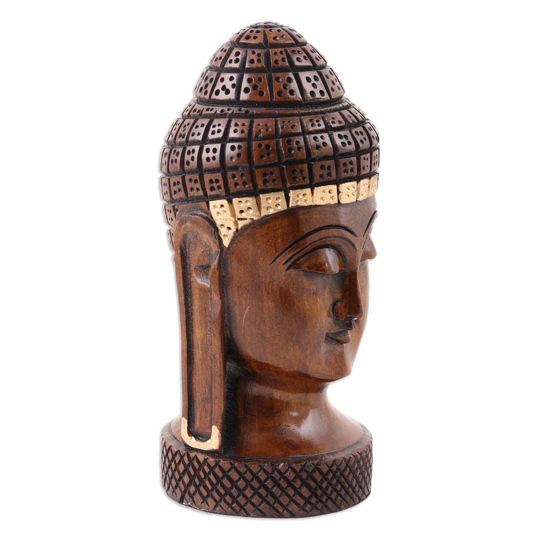 Exquisite Buddha Wood Figurine Carved in India - Buddha Serenity