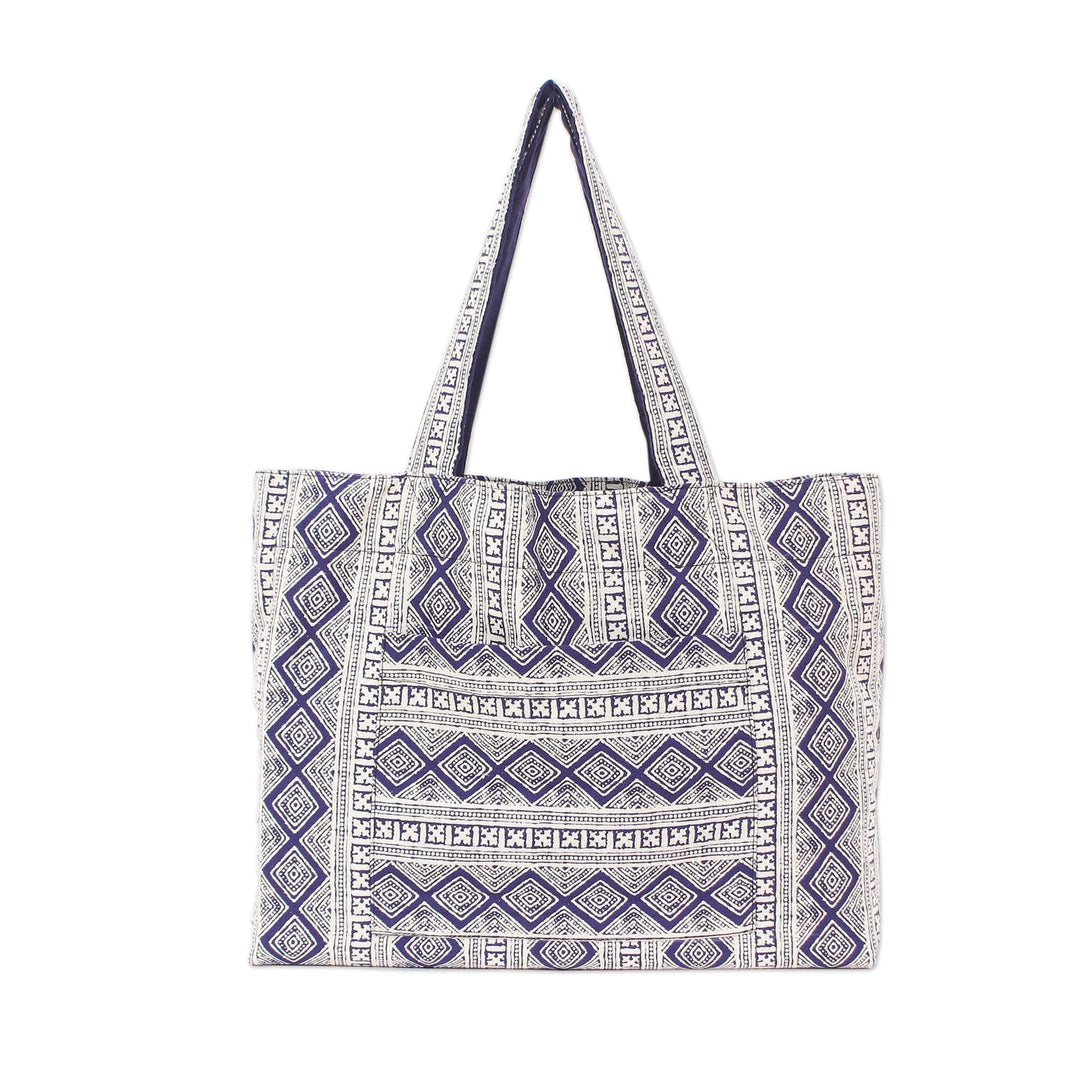 Midnight Cotton Yoga Mat Bag with Geometric Pattern - Midnight Peace