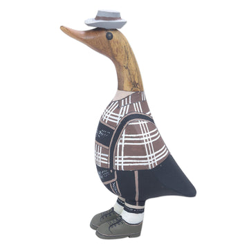 Bamboo and Teak Wood Duck Sculpture in German Garments - Mister Duck in Germany