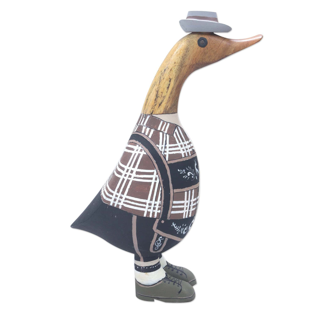 Bamboo and Teak Wood Duck Sculpture in German Garments - Mister Duck in Germany