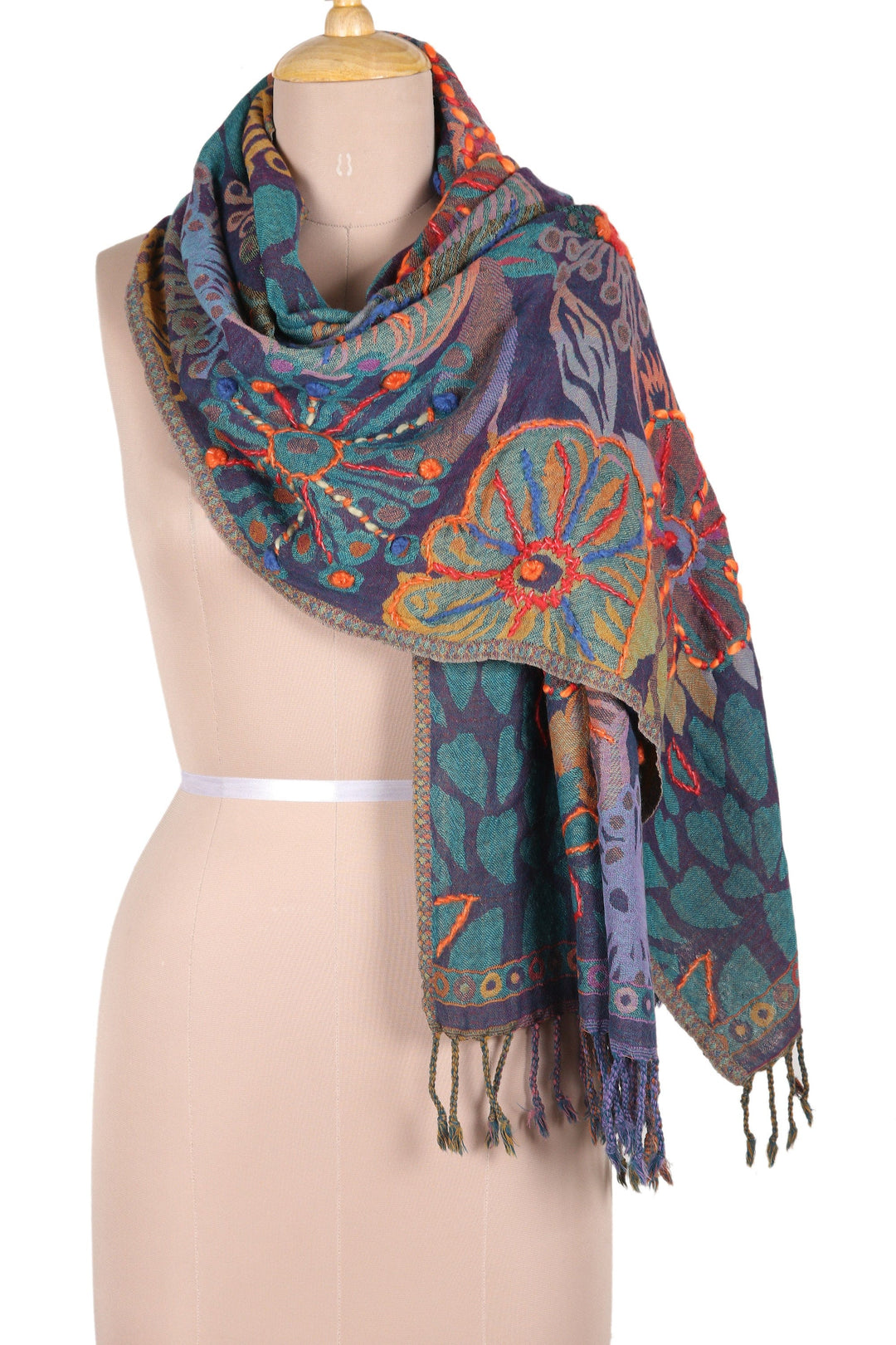 Floral Embroidered Wool Shawl Handcrafted in - Garden Fantasy