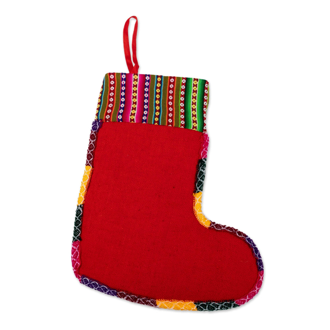 Peruvian Handcrafted Christmas Stocking with Andean Details - Christmas with Flowers