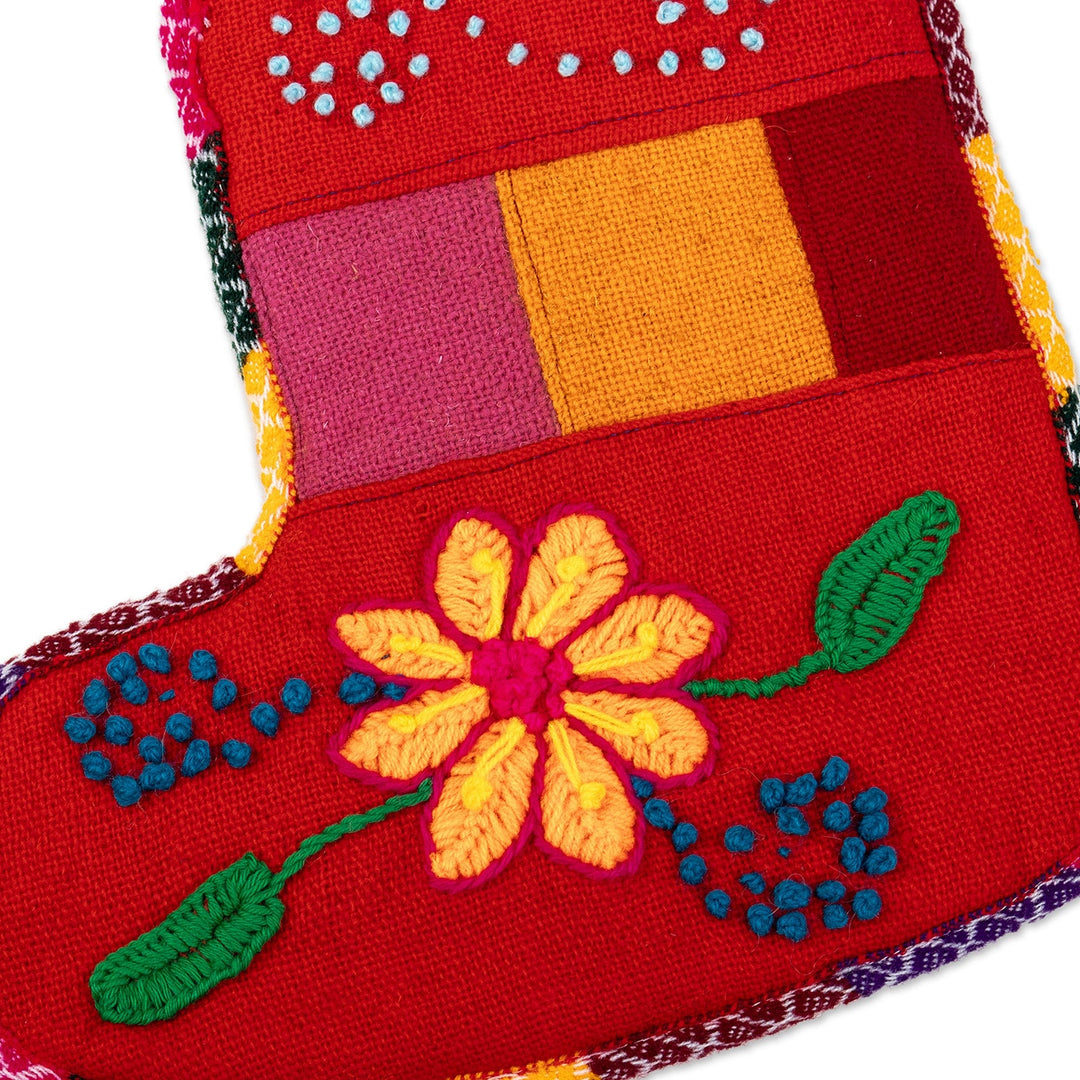 Peruvian Handcrafted Christmas Stocking with Andean Details - Christmas with Flowers