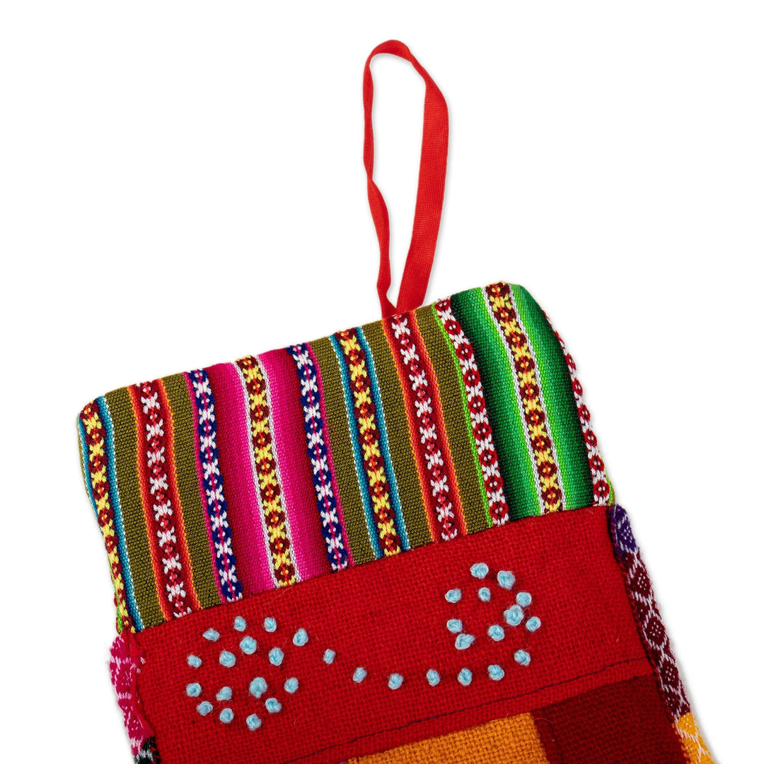 Peruvian Handcrafted Christmas Stocking with Andean Details - Christmas with Flowers