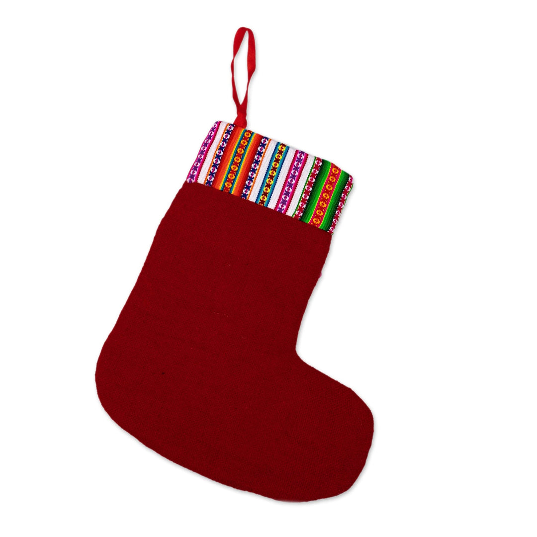 Handcrafted Red Christmas Stocking with Andean Details - Christmas Evenings