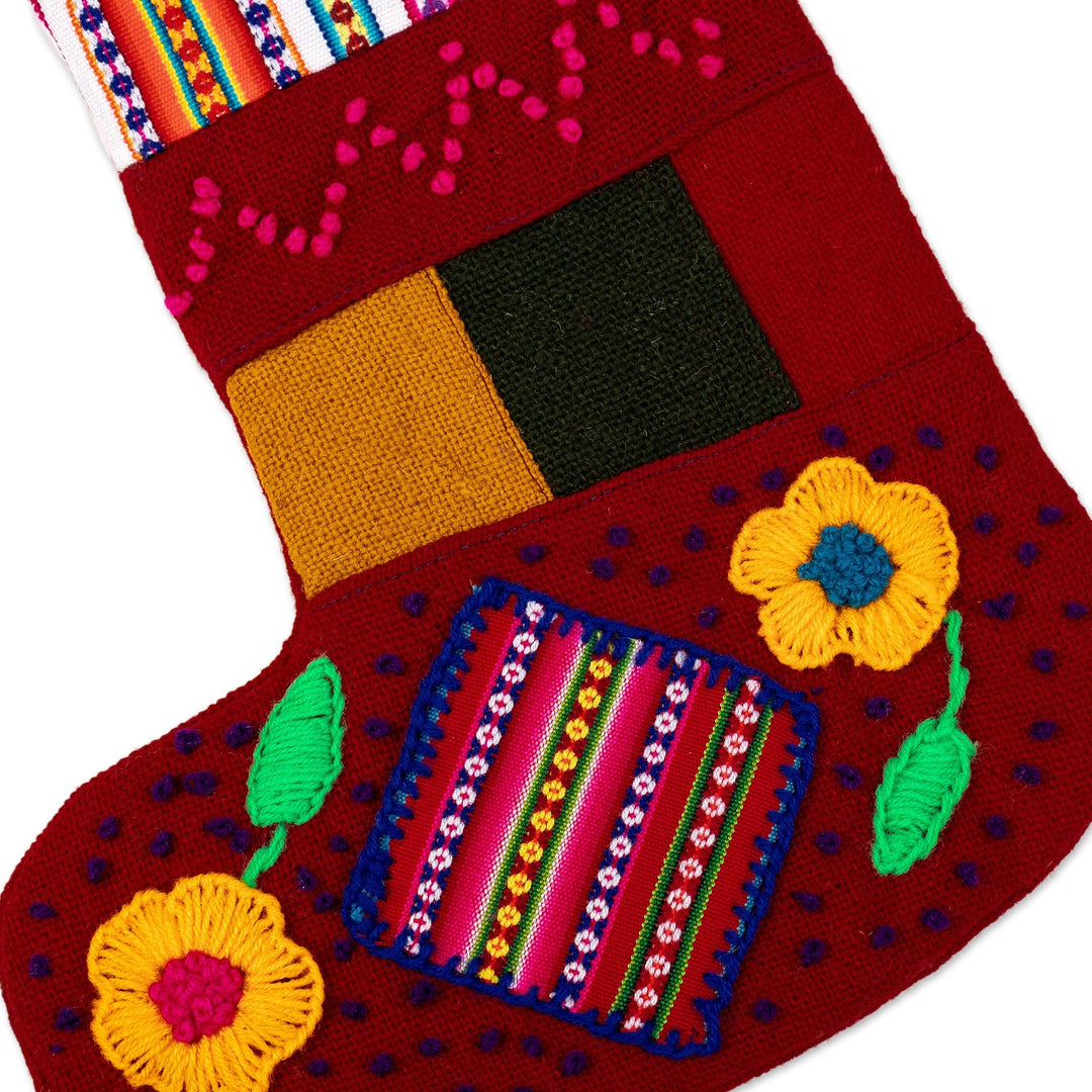 Handcrafted Red Christmas Stocking with Andean Details - Christmas Evenings