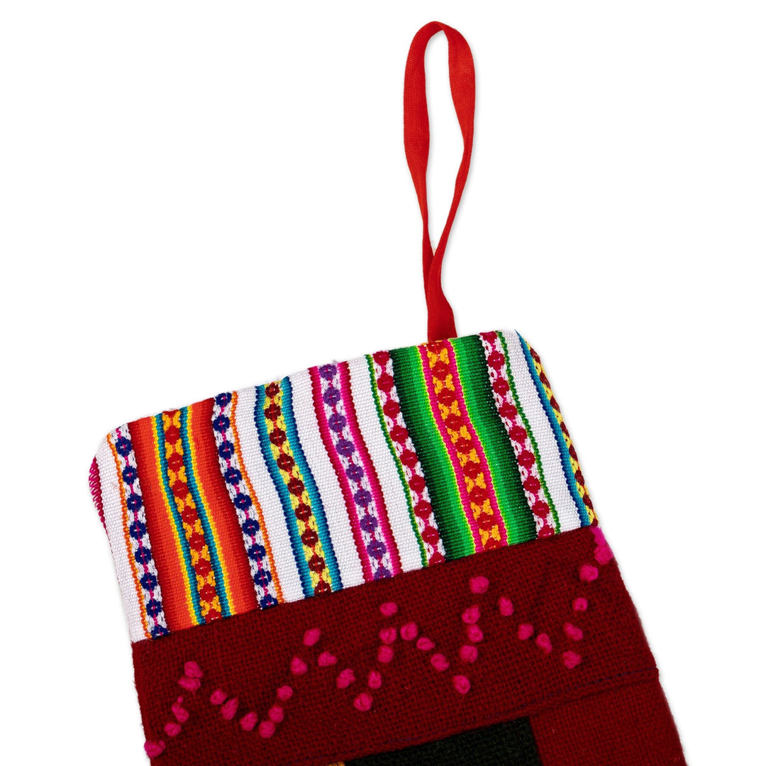 Handcrafted Red Christmas Stocking with Andean Details - Christmas Evenings