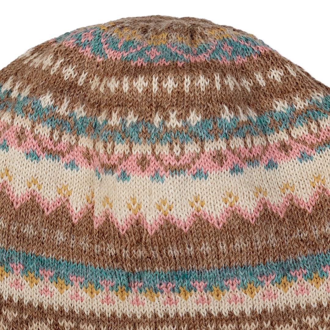 Multicolor 100% Baby Alpaca Andean Hat crafted in Peru - Tan Pastels