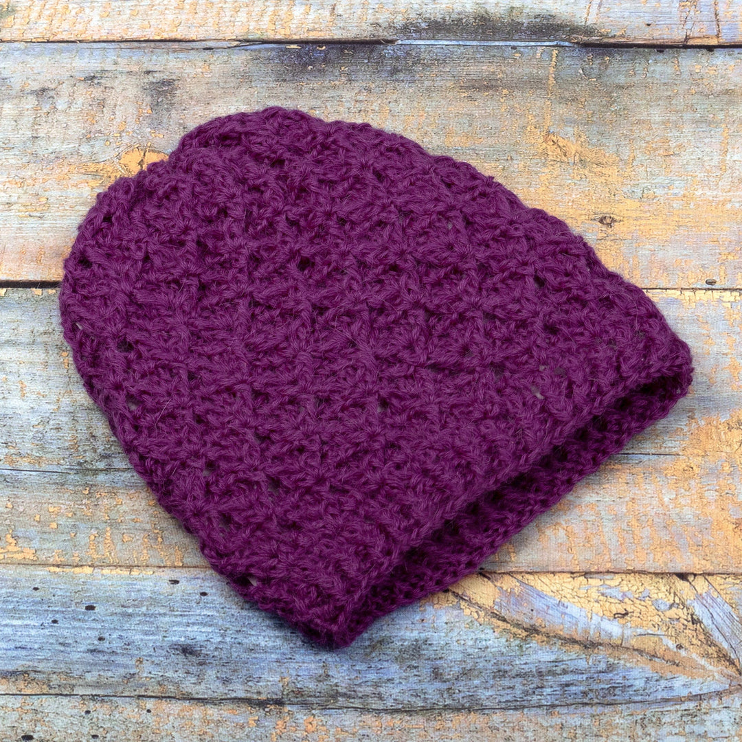 Purple Crochet Knit Hat Made with 100% Alpaca in Peru - Plum Stitches