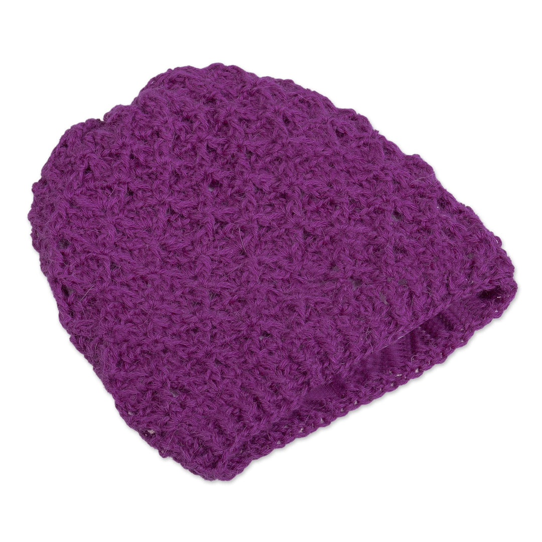 Purple Crochet Knit Hat Made with 100% Alpaca in Peru - Plum Stitches