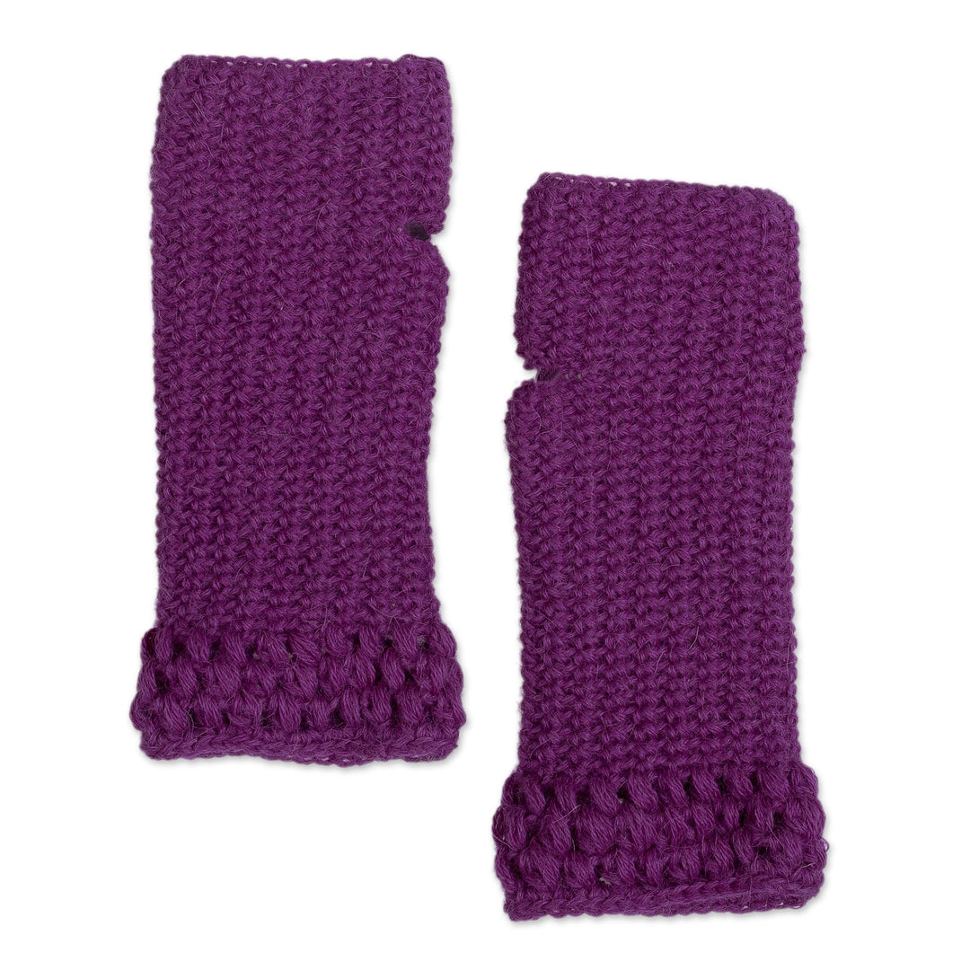 Knit Fingerless Mittens Made with 100% Alpaca in Peru - Plum Stitches