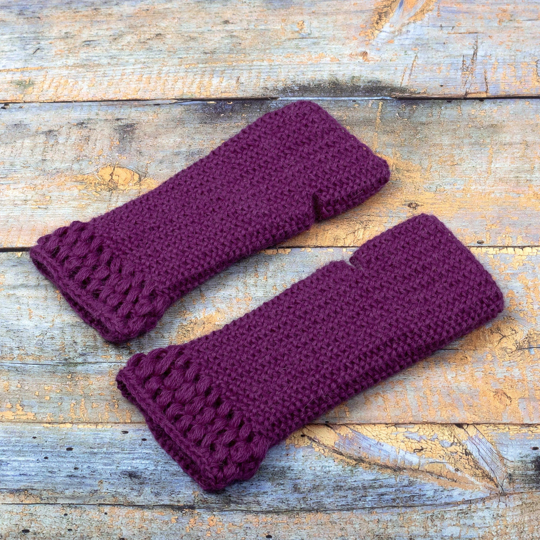 Knit Fingerless Mittens Made with 100% Alpaca in Peru - Plum Stitches