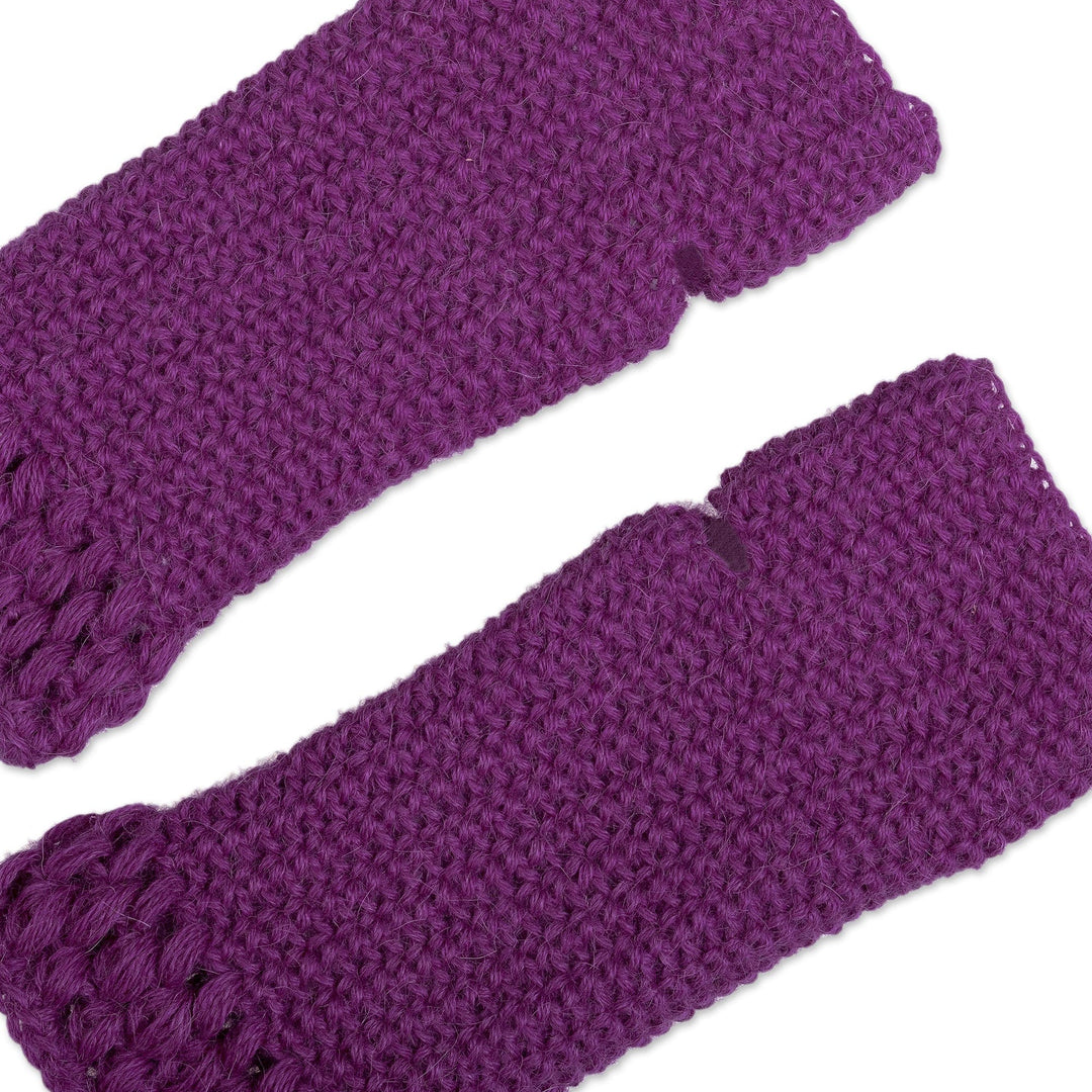 Knit Fingerless Mittens Made with 100% Alpaca in Peru - Plum Stitches