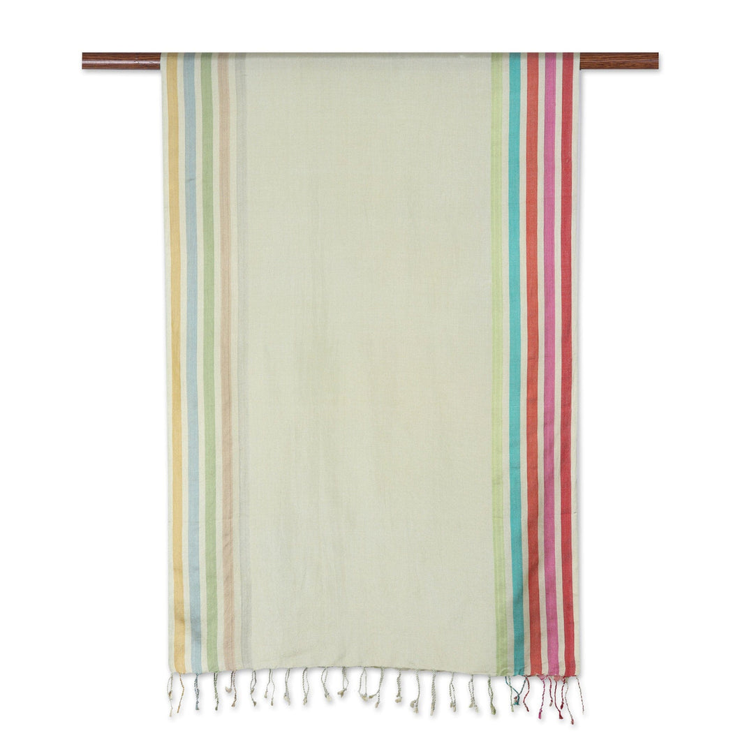 Pistachio Striped Shawl Hand-woven from 100% Silk in - Pistachio Love