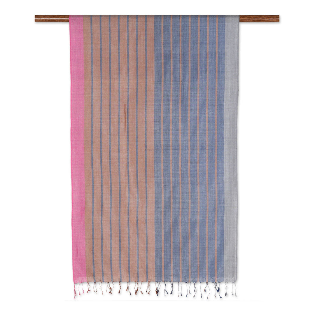 Navy Silk Shawl with Fringes Handloomed in - Navy Magic