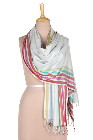 Handloomed Striped Silk Shawl in Aquamarine - Aquamarine Charm