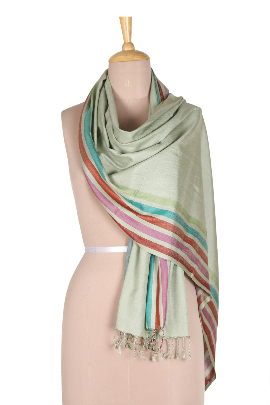 Handloomed Striped Silk Shawl in Laurel - Laurel Charm