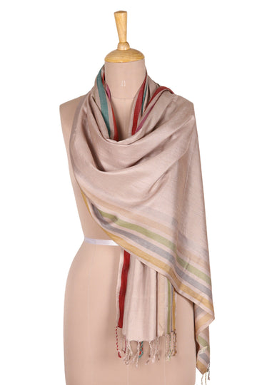 Handloomed Striped Silk Shawl in Bisque - Bisque Charm