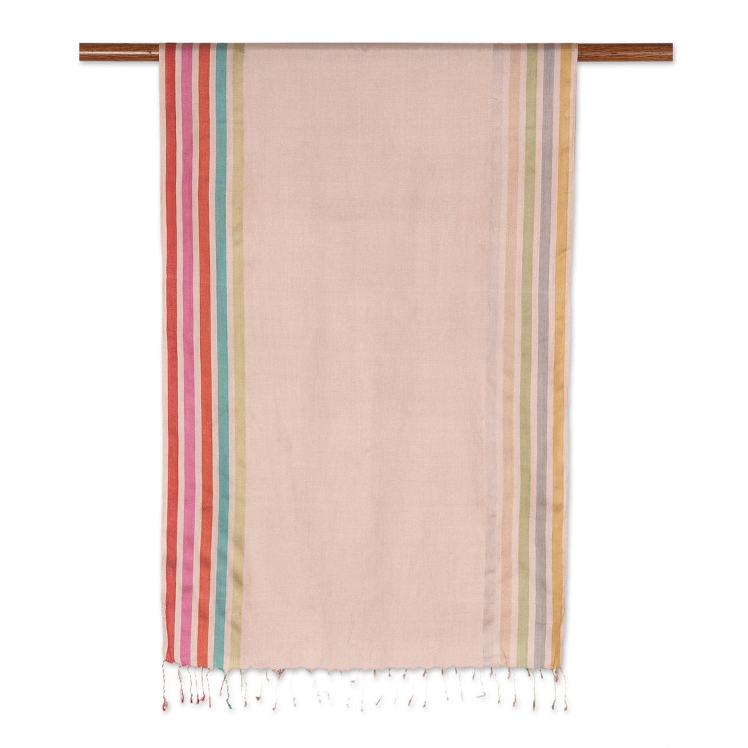 Handloomed Striped Silk Shawl in Bisque - Bisque Charm