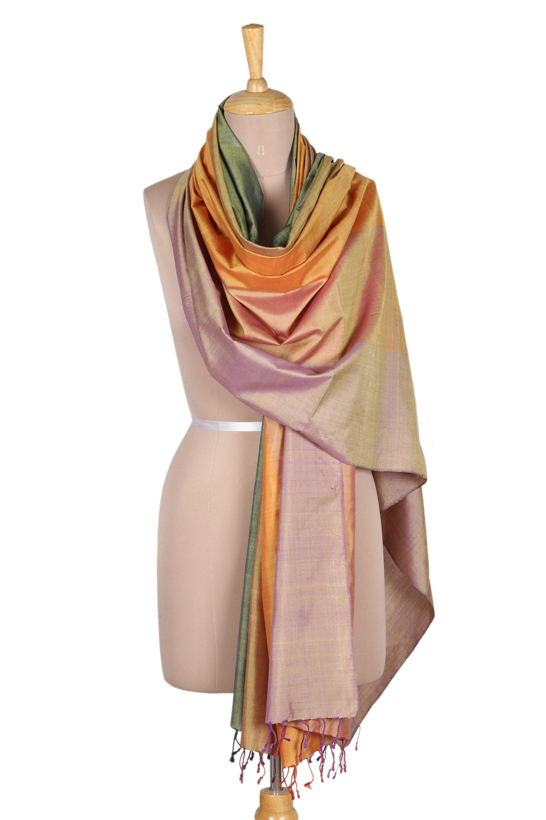 Handloomed Colorful Silk Shawl with Fringes - Warm Heaven