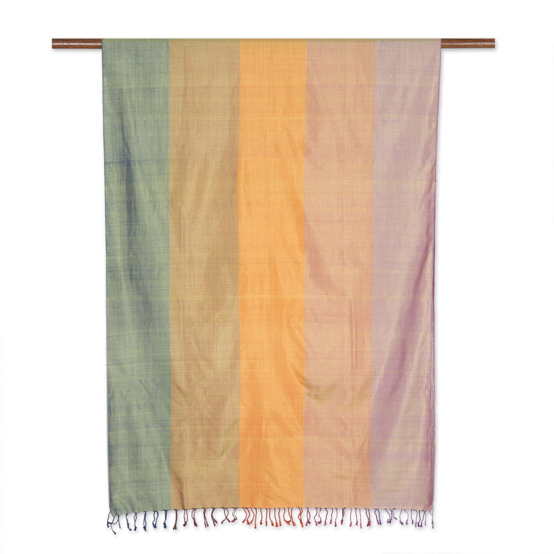 Handloomed Colorful Silk Shawl with Fringes - Warm Heaven