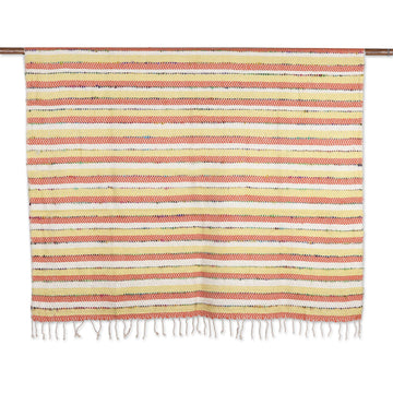 Striped Yellow Cotton Throw Blanket Hand-Woven in - Fusion