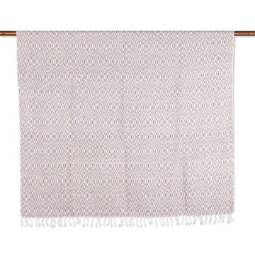 Purple and White Cotton Throw Blanket Hand-Woven in - Diamond Elegance