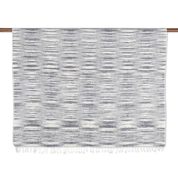 White and Blue Cotton Throw Blanket Hand-Woven in India - Blue Heaven