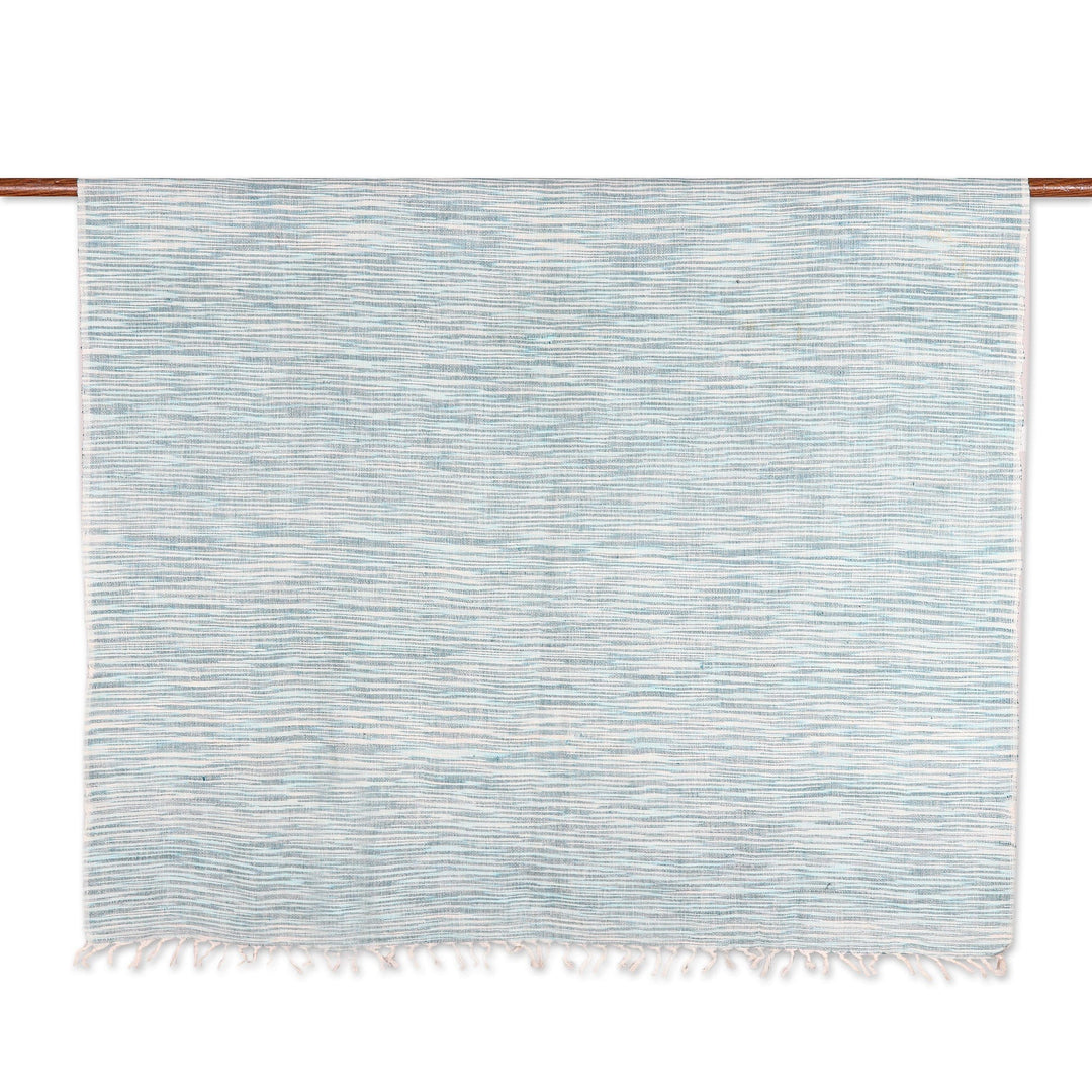 Blue Cotton Throw Blanket Hand-Woven in - Aqua Heaven