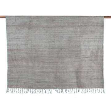 Taupe Turquoise 100% Silk Throw Blanket Hand-Woven in India - Turquoise Fantasy