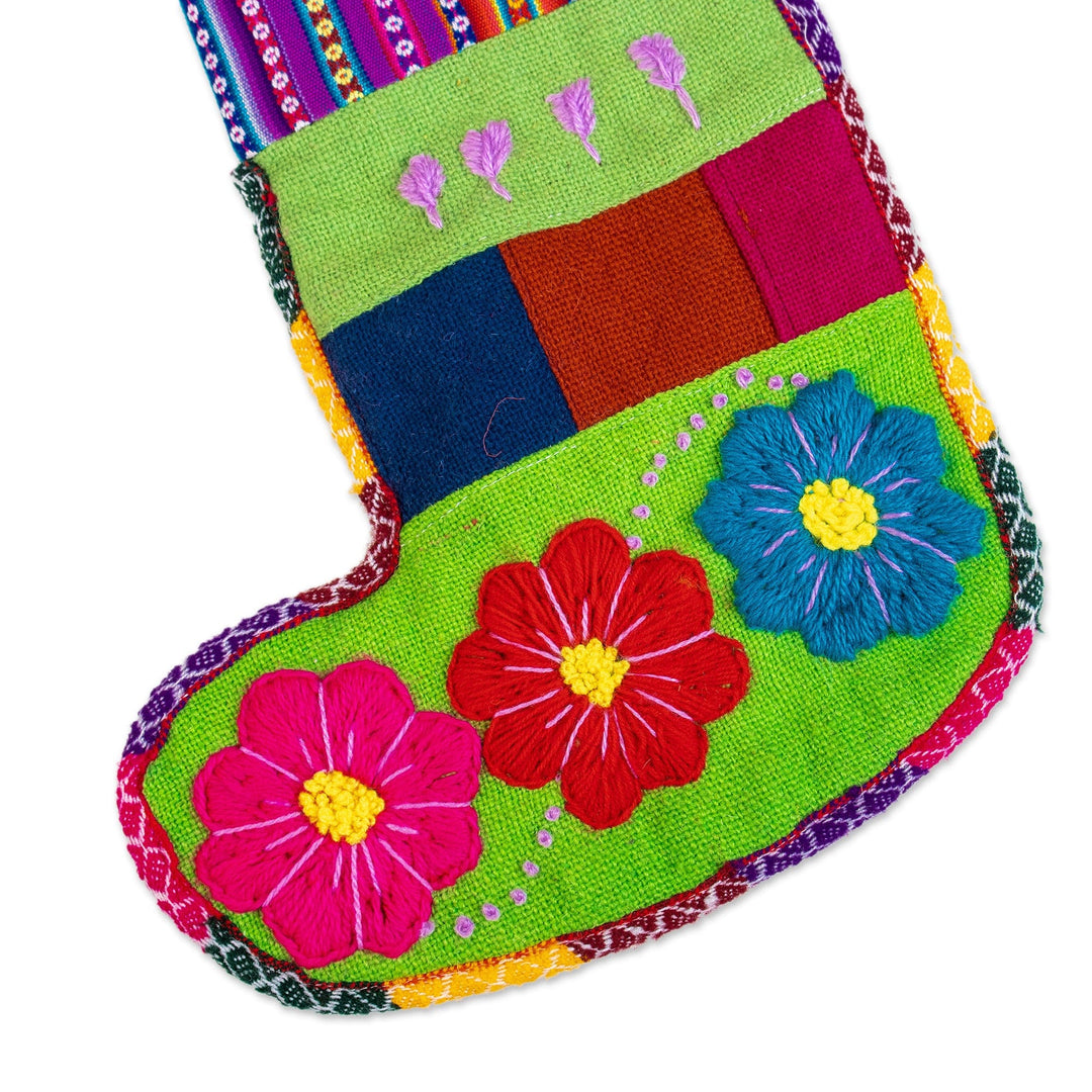 Handcrafted Green Christmas Stocking with Andean Details - Christmas Winds