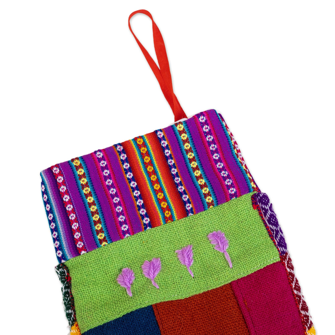 Handcrafted Green Christmas Stocking with Andean Details - Christmas Winds