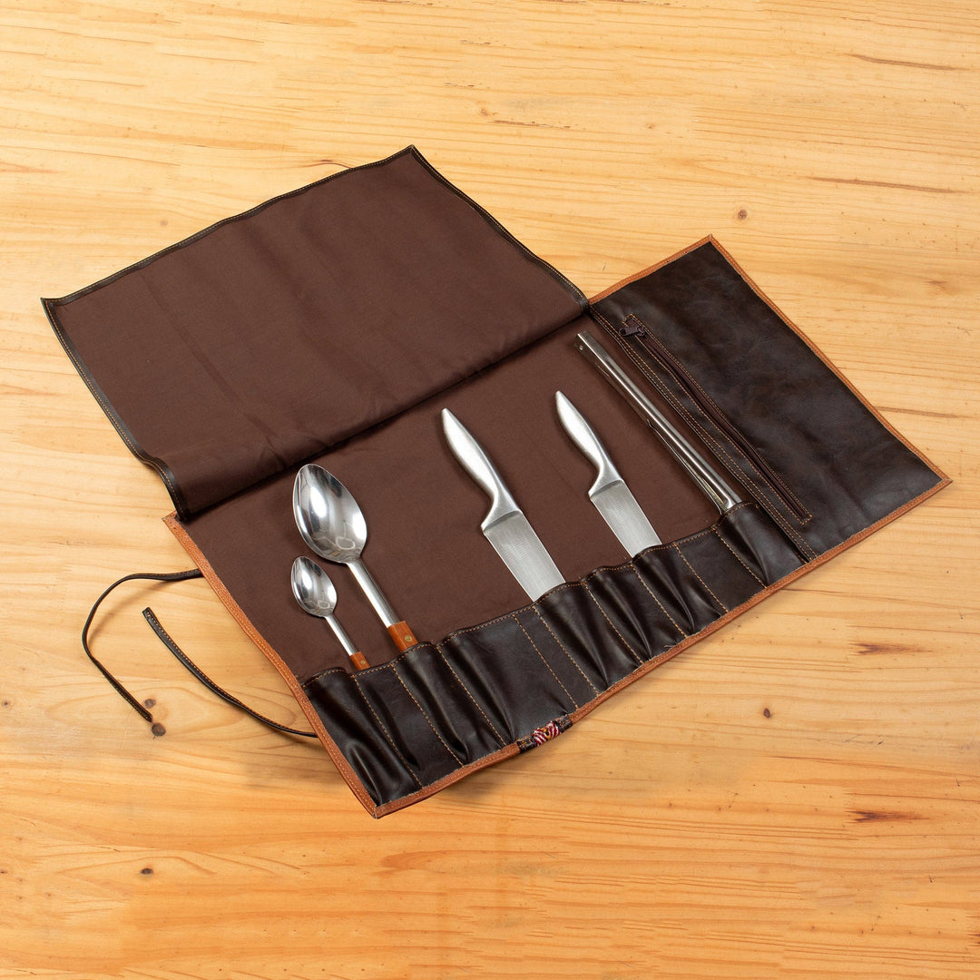 Leather Barbecue Utensil Holder with Alpaca Blend Accent - Luxury Barbecue