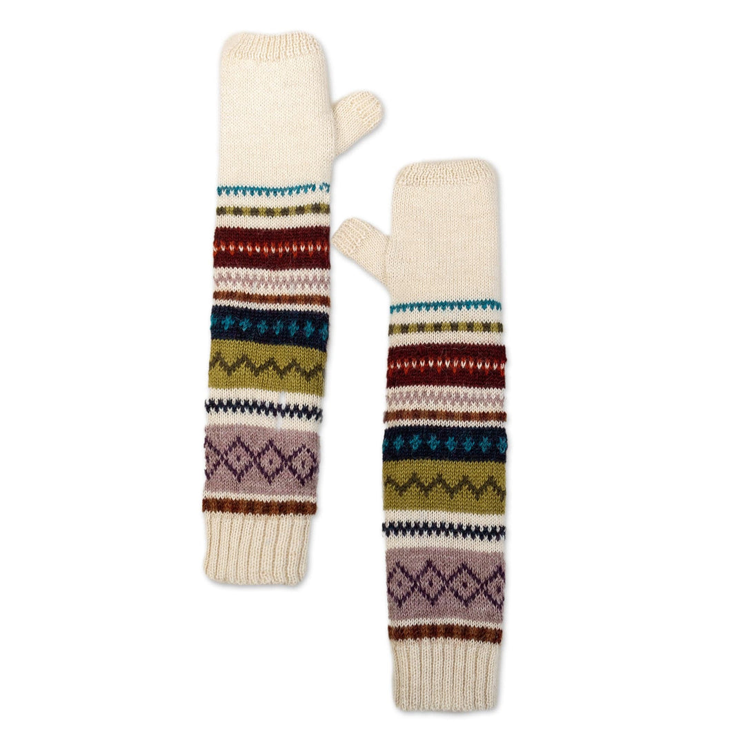Colorful Peruvian 100% Baby Alpaca Fingerless Mittens - Among Colors